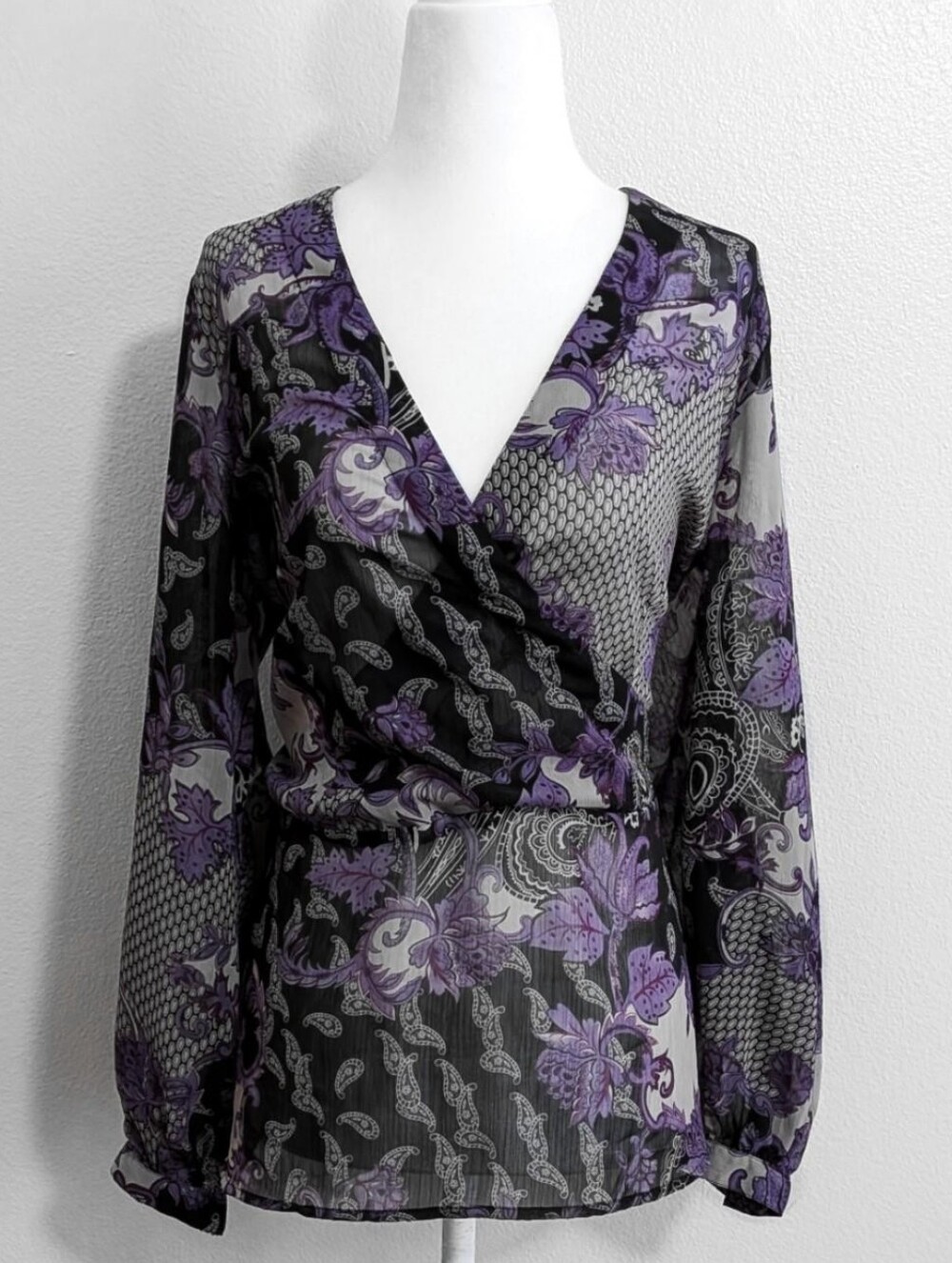 Studio 1940 Grey & Purple Paisley Print Whimsigoth Wrap Blouse | Size 18/20W